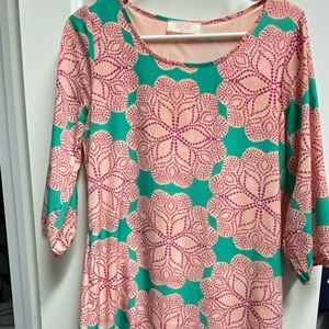 Floral pink & teal long-sleeve dress